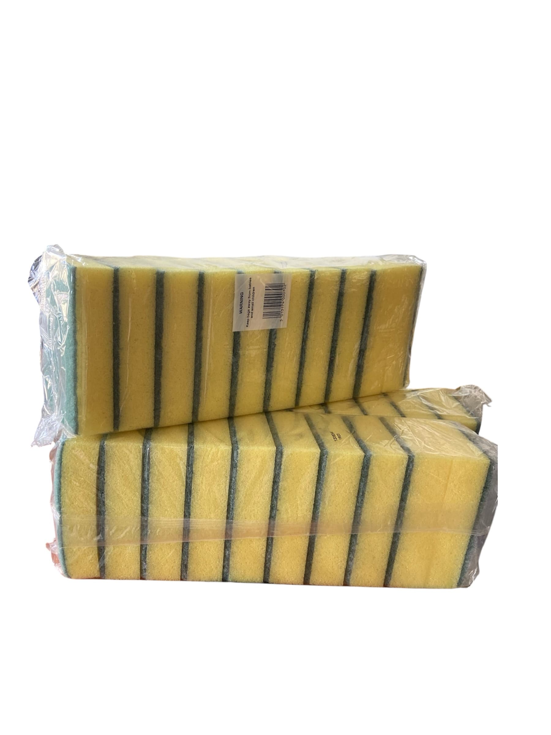 Heavy-duty foam scourer for professional kitchen and bathroom cleaning.