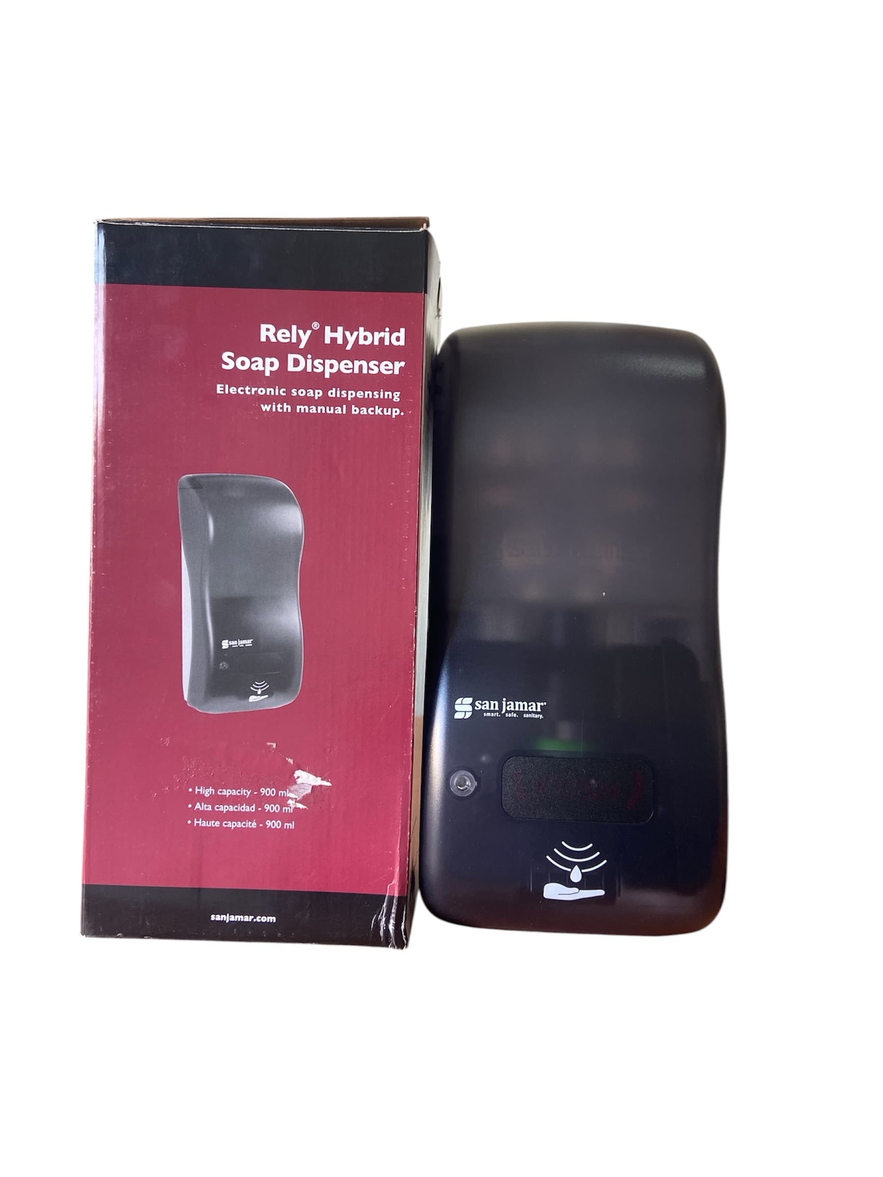 Rely Hybrid touchless soap dispenser for commercial washrooms.