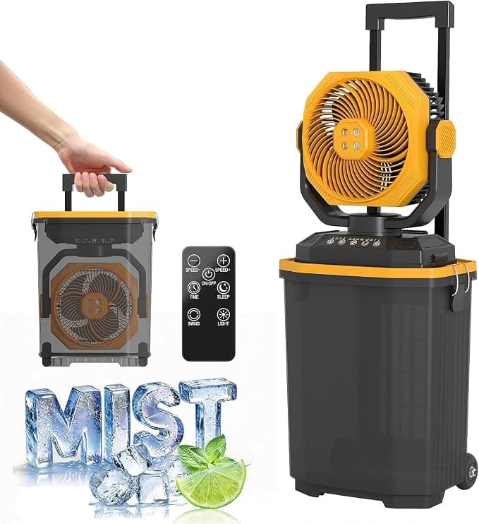 Portable rechargeable outdoor misting fan with 15L water tank and wheels
